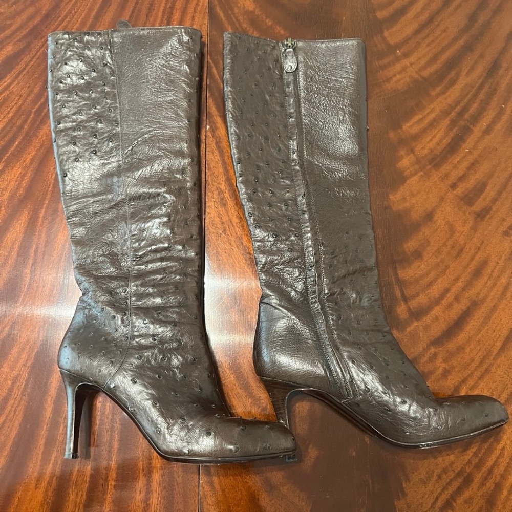 Cole Haan Ostrich Brown Leather Boots - Picture 9 of 10